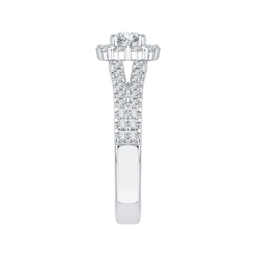 Split Shank Diamond Halo Engagement Ring in 14K White Gold
